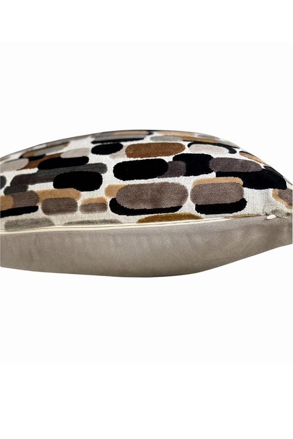 Neutral Velvet Cushion Cover, Abstract Modern Accent, Brown Black Beige Sofa Decor