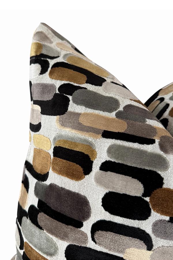 Neutral Velvet Cushion Cover, Abstract Modern Accent, Brown Black Beige Sofa Decor