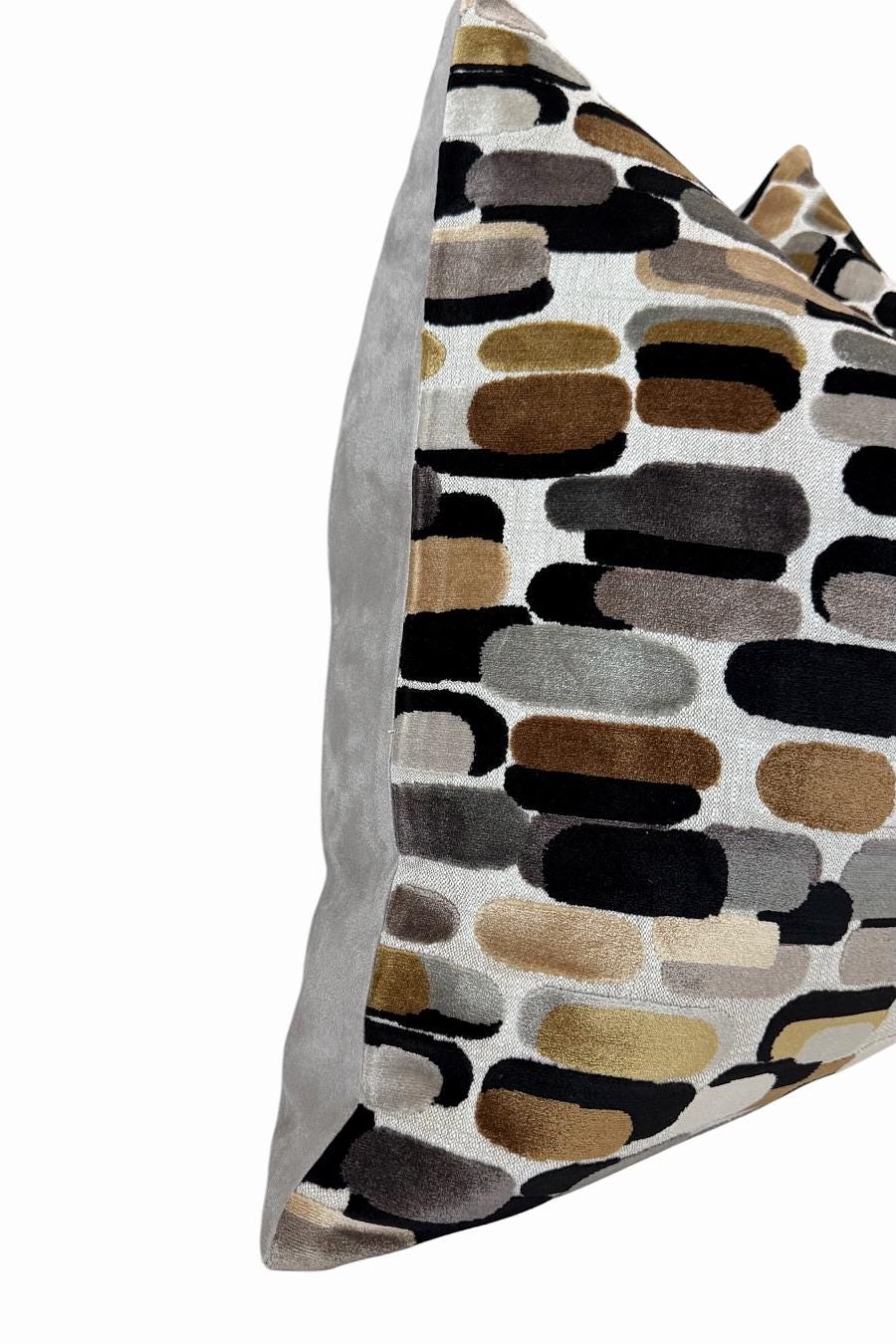 Neutral Velvet Cushion Cover, Abstract Modern Accent, Brown Black Beige Sofa Decor
