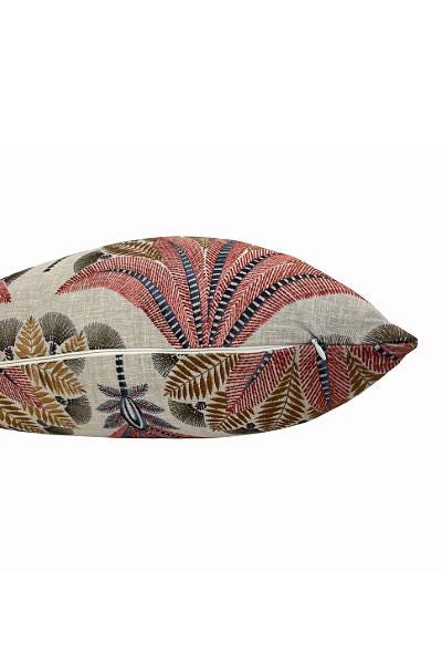 Coral Palm Linen Cushion, Tropical Botanical Throw, Designer Sofa Accent, Neutral Home Decor