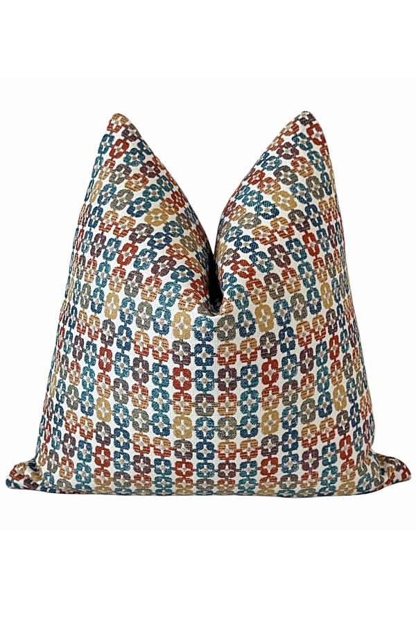 Multicolor Geometric Chenille Pillow Cover, Blue Rust Gold Decorative Cushion Cover