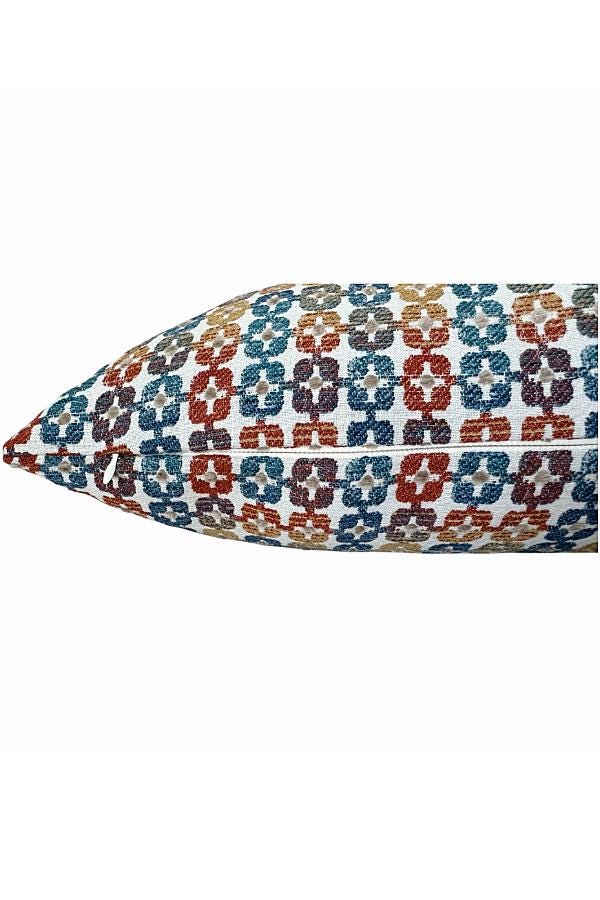 Multicolor Geometric Chenille Pillow Cover, Blue Rust Gold Decorative Cushion Cover