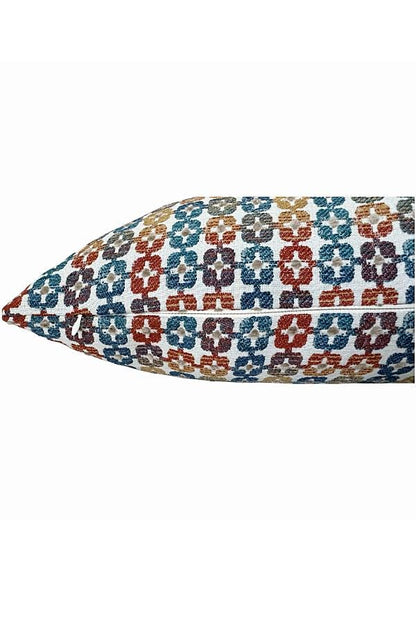Multicolor Geometric Chenille Pillow Cover, Blue Rust Gold Decorative Cushion Cover