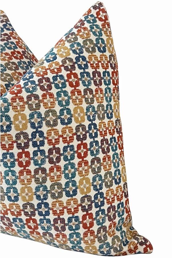 Multicolor Geometric Chenille Pillow Cover, Blue Rust Gold Decorative Cushion Cover