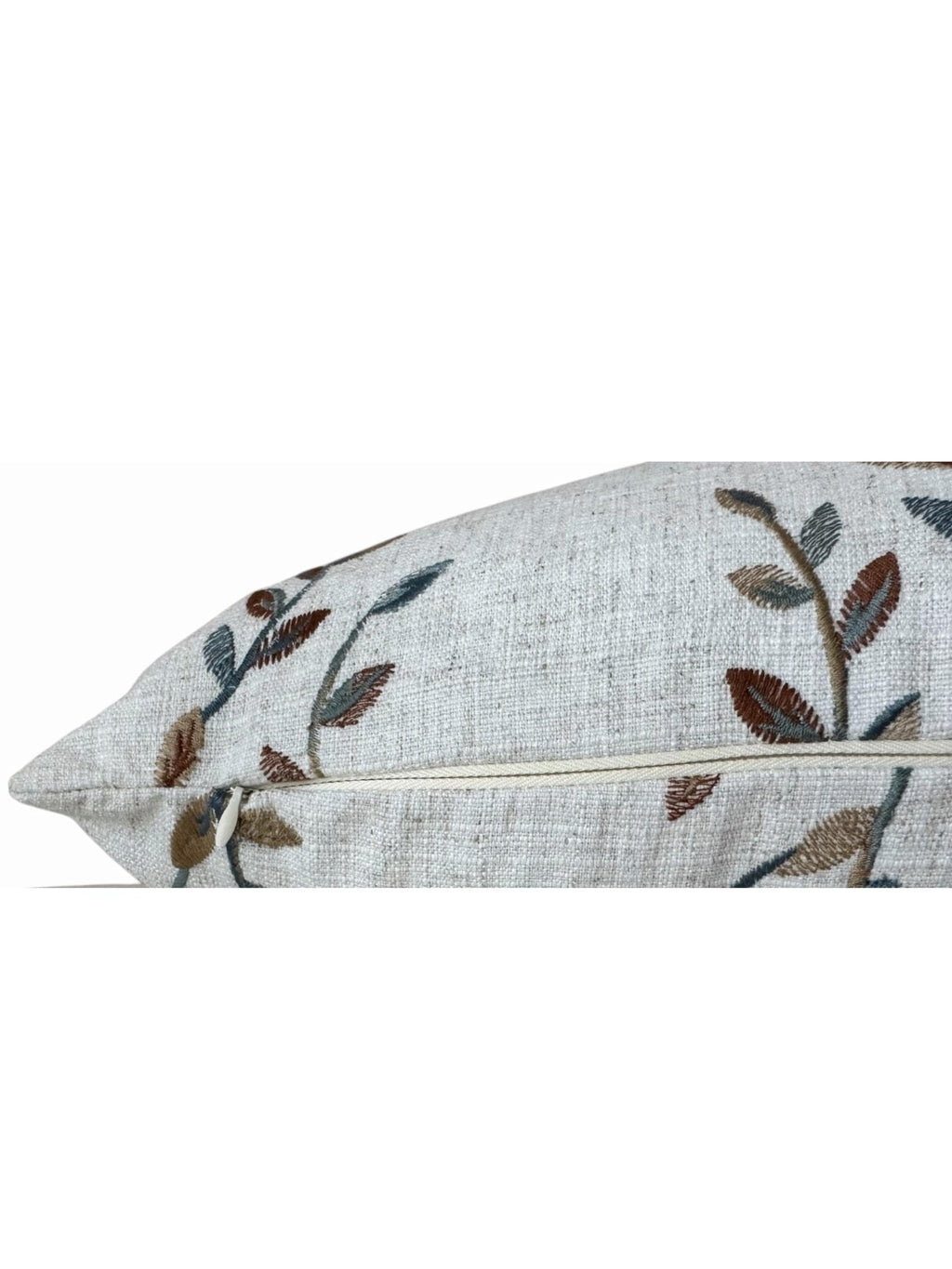 Embroidered Floral Pillow Cover, Neutral Linen Boho Farmhouse Throw Pillow