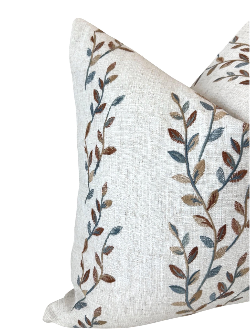Embroidered Floral Pillow Cover, Neutral Linen Boho Farmhouse Throw Pillow