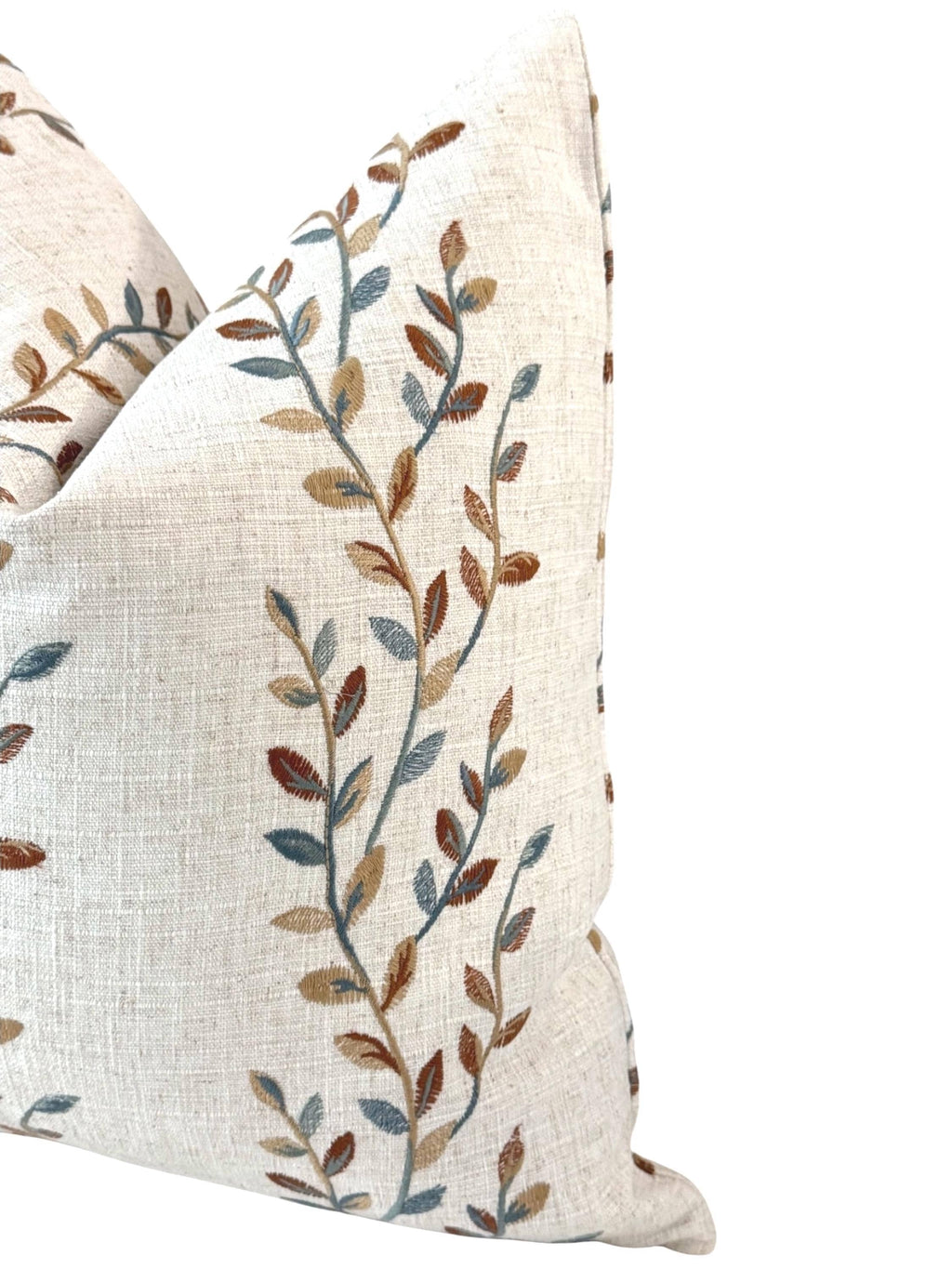 Embroidered Floral Pillow Cover, Neutral Linen Boho Farmhouse Throw Pillow