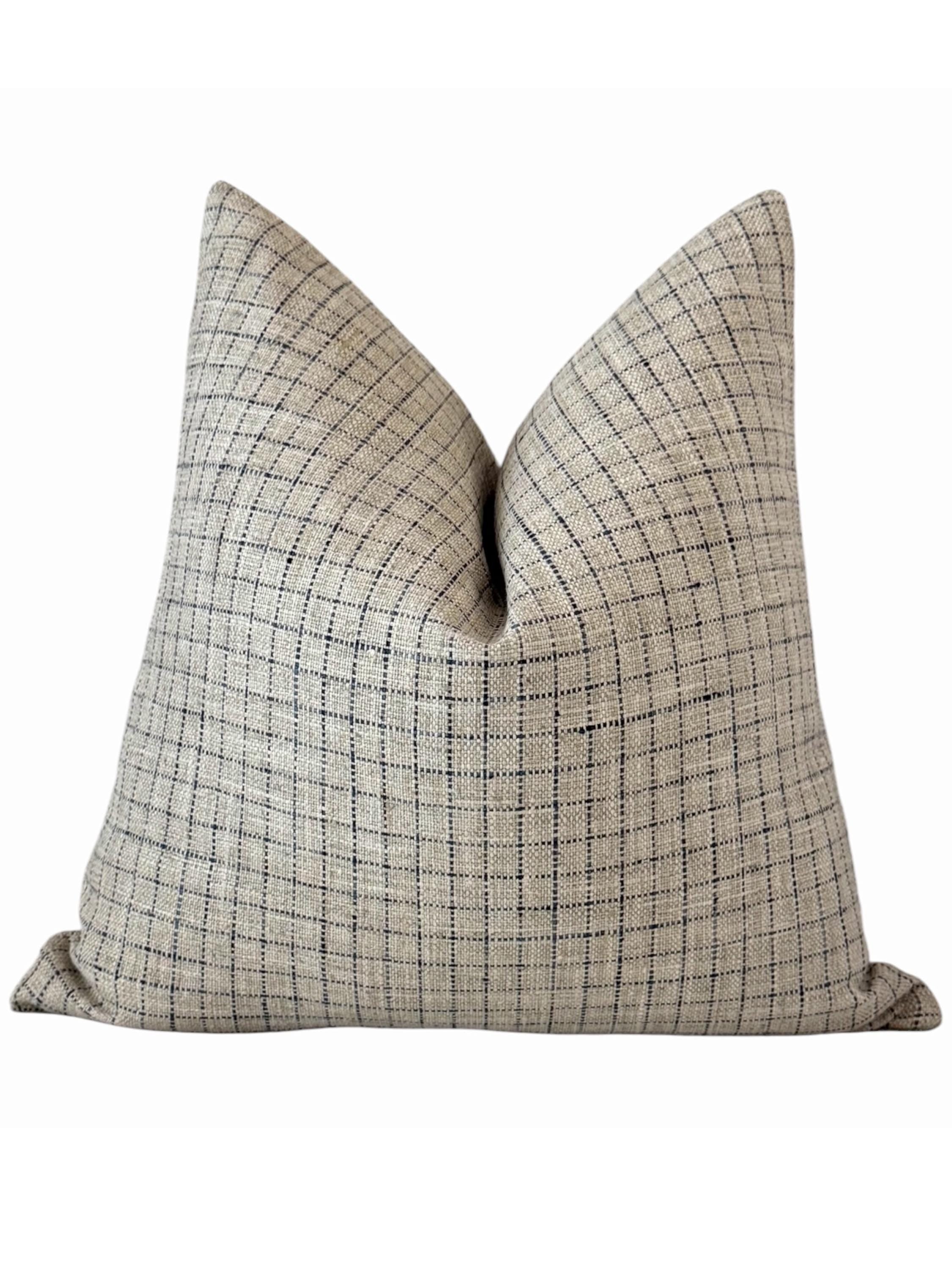Beige Plaid Pillow Cover, Textured Farmhouse Cushion, Neutral Sofa Accent Decor