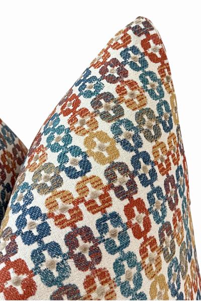 Multicolor Geometric Chenille Pillow Cover, Blue Rust Gold Decorative Cushion Cover