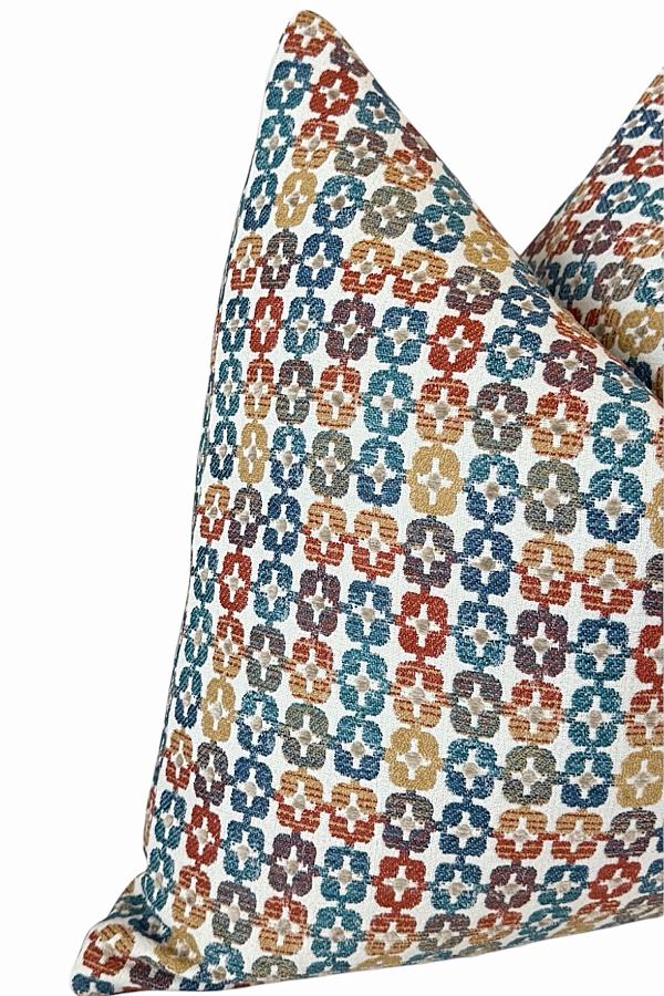 Multicolor Geometric Chenille Pillow Cover, Blue Rust Gold Decorative Cushion Cover