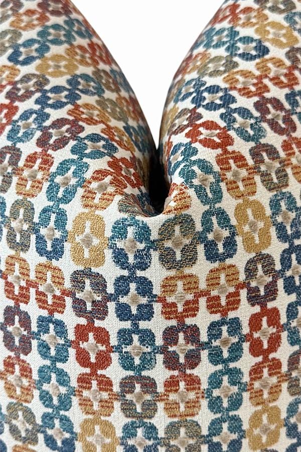 Multicolor Geometric Chenille Pillow Cover, Blue Rust Gold Decorative Cushion Cover