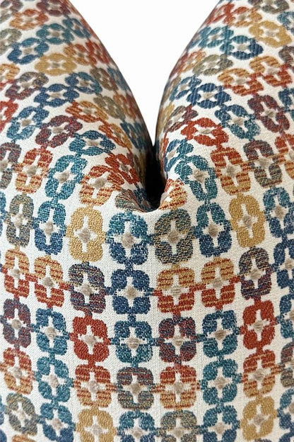 Multicolor Geometric Chenille Pillow Cover, Blue Rust Gold Decorative Cushion Cover