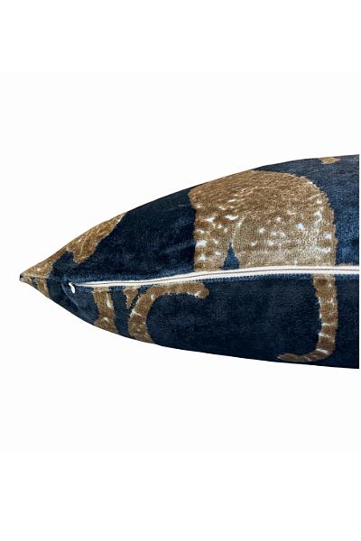 Luxury Navy Blue Velvet Cheetah Pillow Cover, Gold Animal Print Decorative Cushion