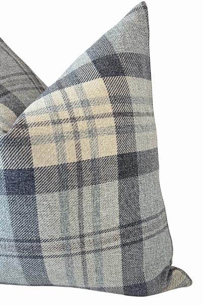Blue Gray Plaid Pillow Cover, Slate Check Cushion, Modern Farmhouse Decor