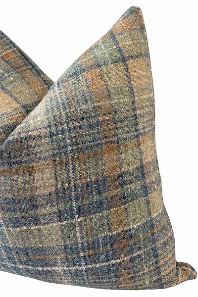 Blue Beige Plaid Pillow Cover, Woven Designer Cushion, Neutral Farmhouse Decor