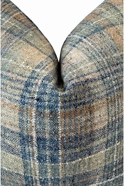 Blue Beige Plaid Pillow Cover, Woven Designer Cushion, Neutral Farmhouse Decor