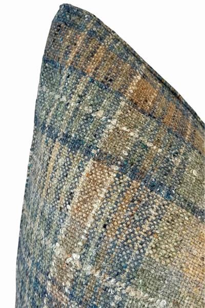 Blue Beige Plaid Pillow Cover, Woven Designer Cushion, Neutral Farmhouse Decor