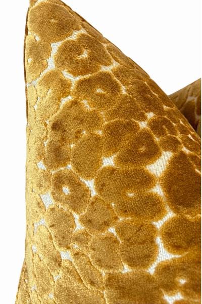 Golden Yellow Velvet Pillow Cover, Textured Floral Accent Cushion, Luxury Home Decor