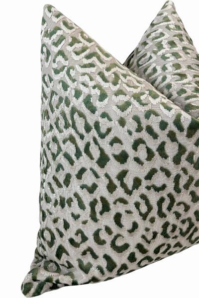 Green Leopard Pillow Cover, Beige Animal Print Cushion, Designer Accent Decor