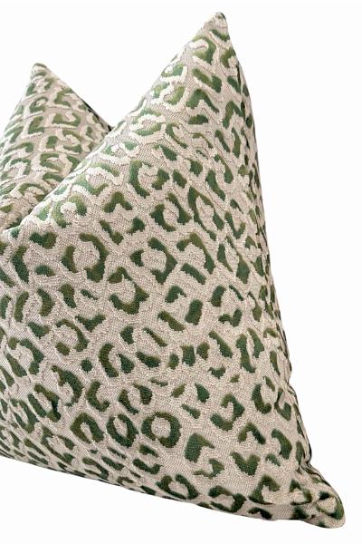 Green Leopard Pillow Cover, Beige Animal Print Cushion, Designer Accent Decor