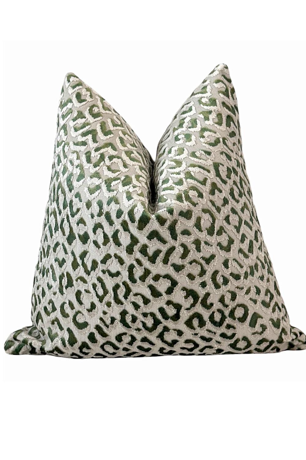 Green Leopard Pillow Cover, Beige Animal Print Cushion, Designer Accent Decor