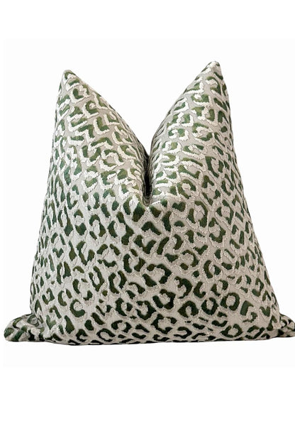Green Leopard Pillow Cover, Beige Animal Print Cushion, Designer Accent Decor