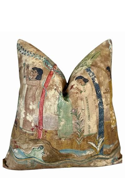 Egyptian Inspired Velvet Pillow Cover, Ancient Camel Print, Neutral Gold Boho Decor