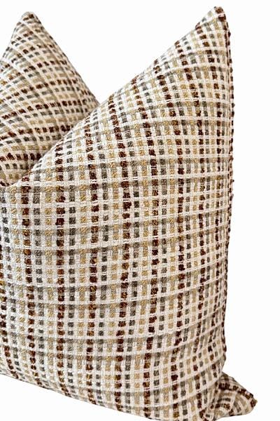 Neutral Woven Plaid Pillow Cover, Beige Brown Textured Sofa Decor