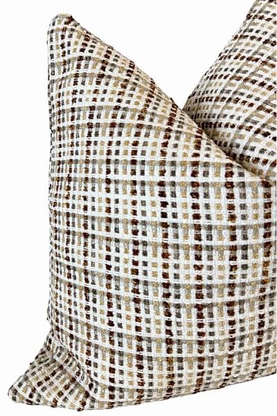 Neutral Woven Plaid Pillow Cover, Beige Brown Textured Sofa Decor