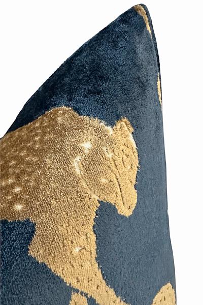 Luxury Navy Blue Velvet Cheetah Pillow Cover, Gold Animal Print Decorative Cushion