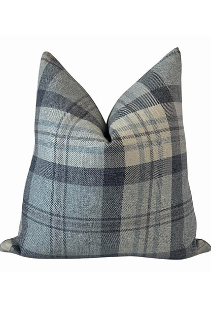 Blue Gray Plaid Pillow Cover, Slate Check Cushion, Modern Farmhouse Decor