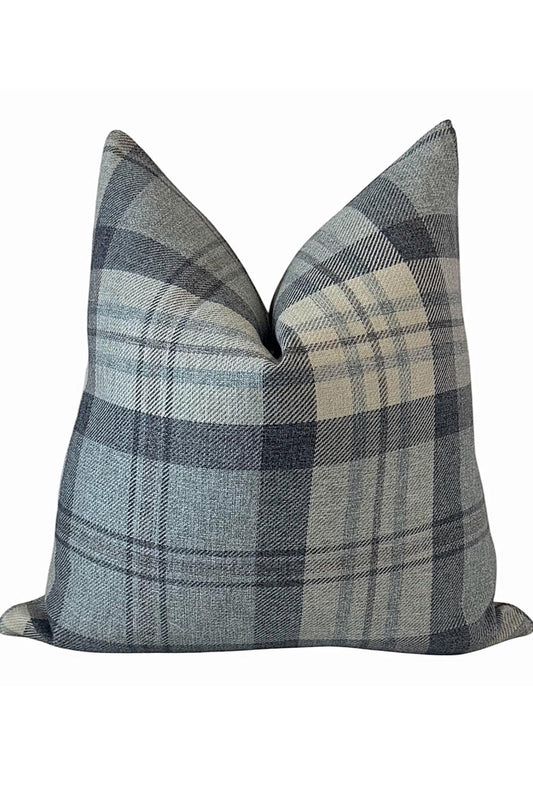 Blue Gray Plaid Pillow Cover, Slate Check Cushion, Modern Farmhouse Decor