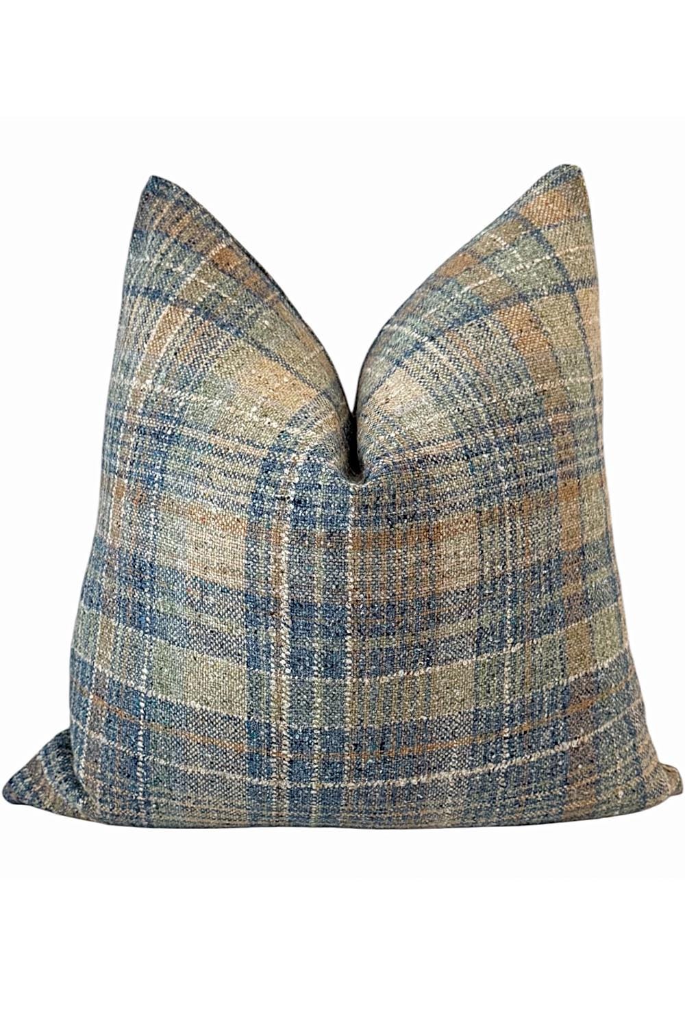 Blue Beige Plaid Pillow Cover, Woven Designer Cushion, Neutral Farmhouse Decor