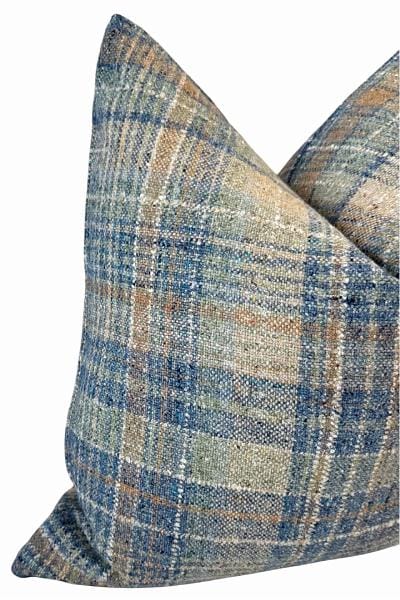 Blue Beige Plaid Pillow Cover, Woven Designer Cushion, Neutral Farmhouse Decor