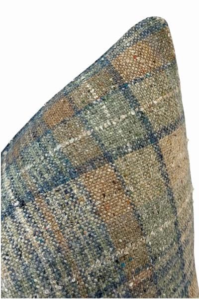 Blue Beige Plaid Pillow Cover, Woven Designer Cushion, Neutral Farmhouse Decor