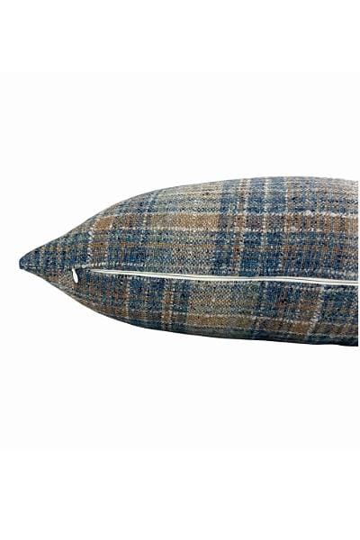 Blue Beige Plaid Pillow Cover, Woven Designer Cushion, Neutral Farmhouse Decor