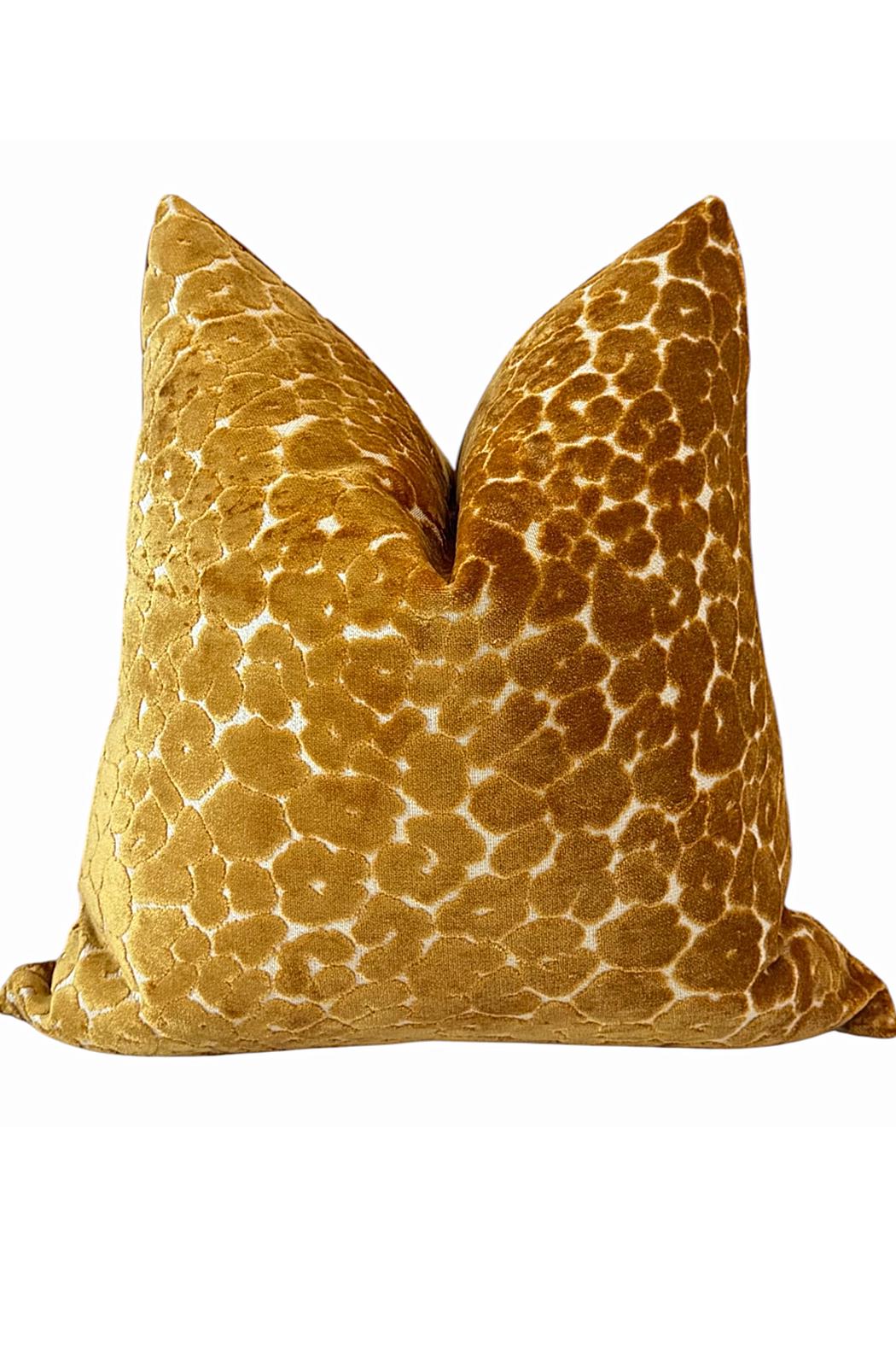Golden Yellow Velvet Pillow Cover, Textured Floral Accent Cushion, Luxury Home Decor