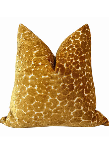 Golden Yellow Velvet Pillow Cover, Textured Floral Accent Cushion, Luxury Home Decor
