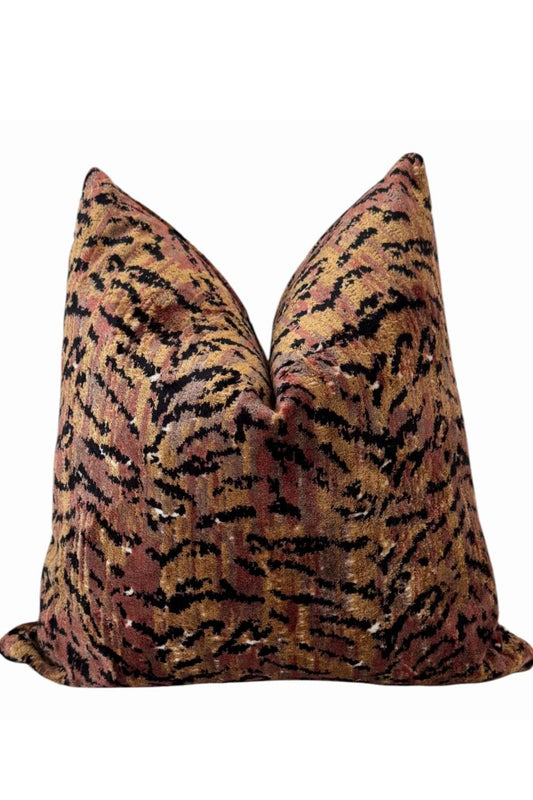 Rust Gold Velvet Pillow Cover, Abstract Animal Print Cushion, Designer Accent Decor