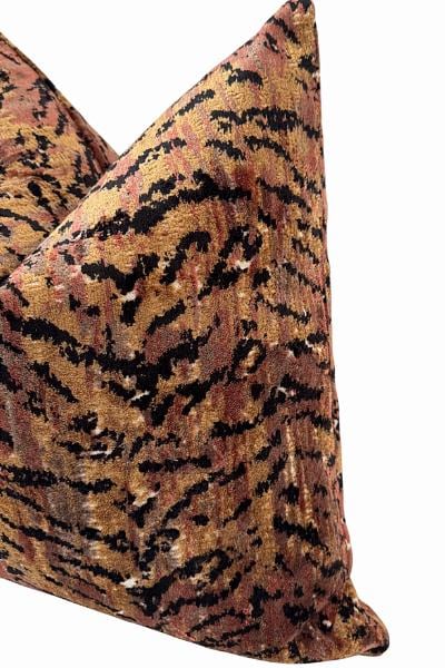 Rust Gold Velvet Pillow Cover, Abstract Animal Print Cushion, Designer Accent Decor