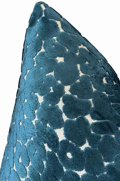 Teal Velvet Pillow Cover, Textured Abstract Accent Cushion