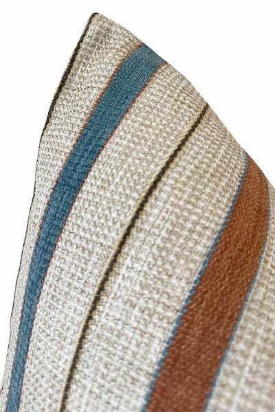 Striped Linen Pillow Cover, Rust and Blue Neutral Accent Cushion
