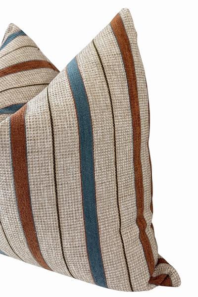 Striped Linen Pillow Cover, Rust and Blue Neutral Accent Cushion