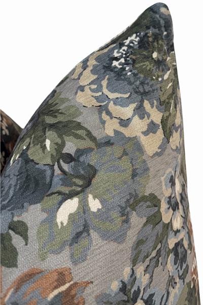 Moody Floral Pillow Cover, Blue Green Vintage Accent Cushion