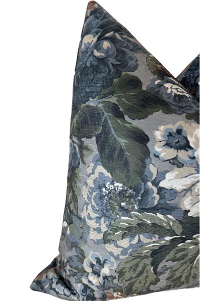 Moody Floral Pillow Cover, Blue Green Vintage Accent Cushion
