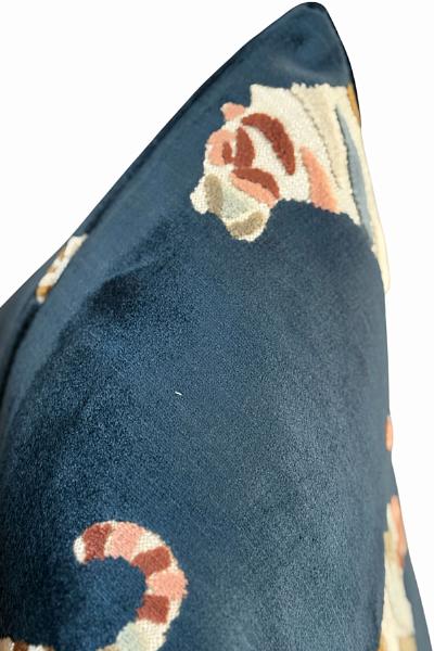 Blue Tiger Velvet Pillow Cover, Animal Print Luxury Sofa Decor