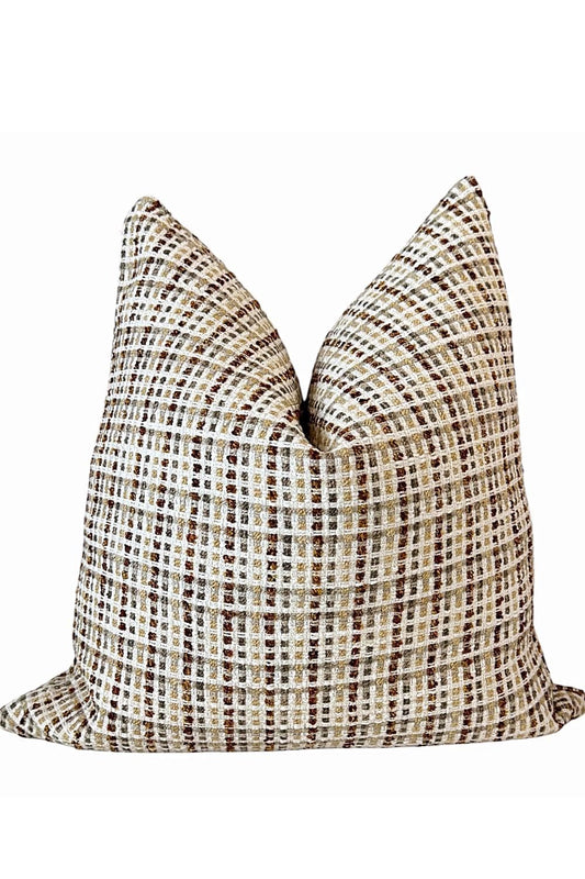 Neutral Woven Plaid Pillow Cover, Beige Brown Textured Sofa Decor