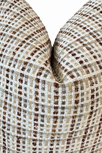 Neutral Woven Plaid Pillow Cover, Beige Brown Textured Sofa Decor