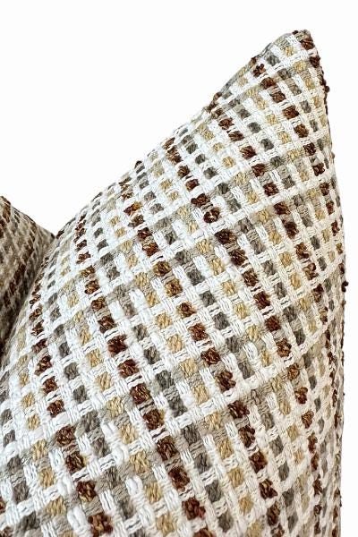 Neutral Woven Plaid Pillow Cover, Beige Brown Textured Sofa Decor