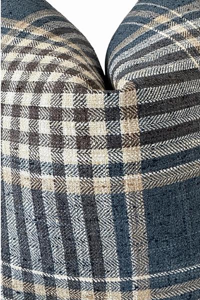 Navy Plaid Throw Pillow Cover, Woven Farmhouse Home Accent